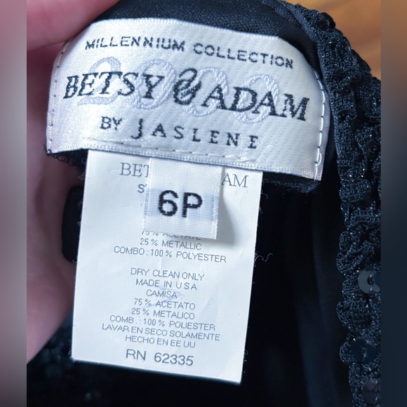 Vintage Betsy And Adam Black Dress Gown 2 4 6P Crepe Fabric Top Sequins Y2K - Picture 3 of 5